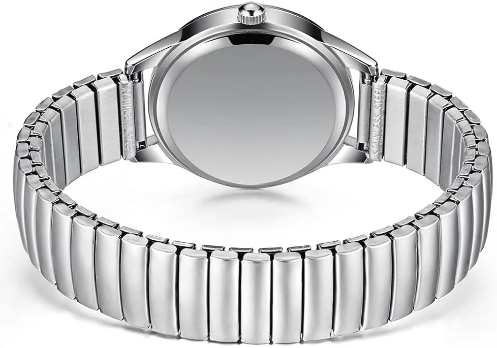 Watch Easy Reader 30mm Analog Quartz with Stainless Steel Elastic Strap Waterproof Ladies Wristwatch Gold/Silver BOSHIYA Women's Stretch campus Norwegian outcry multiplicity groove flamboyant Band 