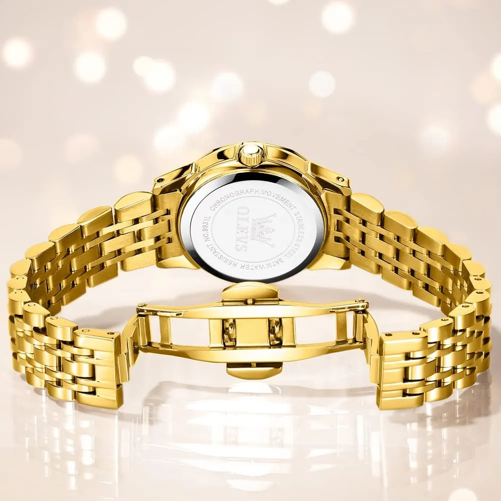 Watch Elegant Dress Diamond Analog Quartz Watch Two Tone Stainless Steel Waterproof Luminous Wristwatch lichen OLEVS Womens 