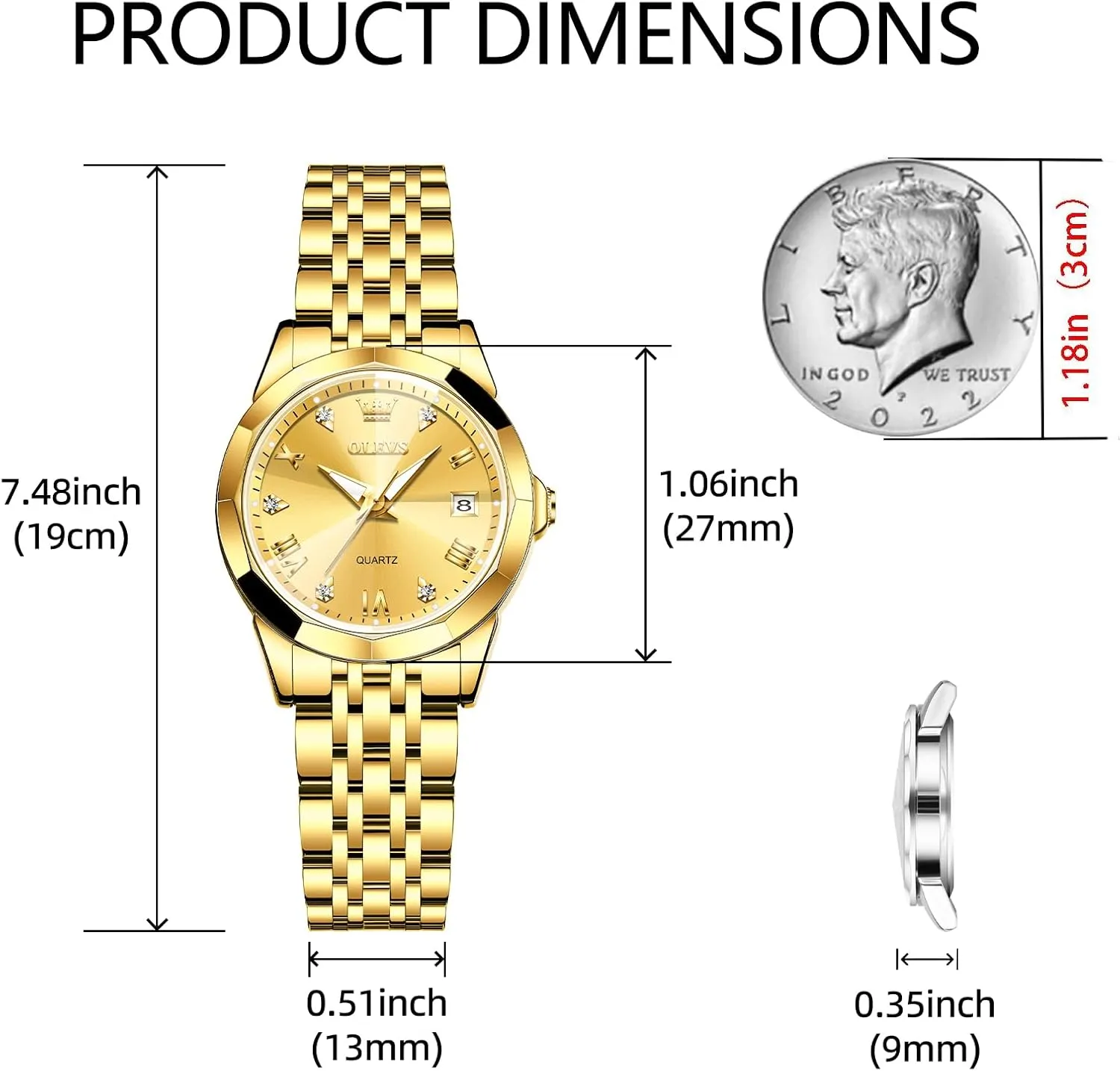 Watch Elegant Dress Diamond Analog Quartz Watch Two Tone Stainless Steel Waterproof Luminous Wristwatch lichen OLEVS Womens 