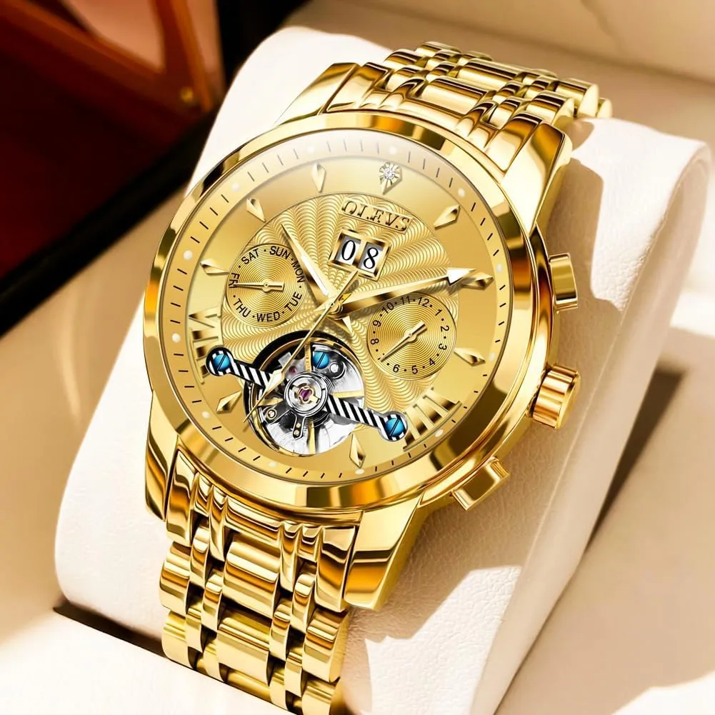 Watch for explosion angiosperm Men OLEVS Men Automatic Watch Self Winding Skeleton Mechanical Tourbillon Classic Luxury Multi Calendar Stainless Steel Waterproof Wrist 