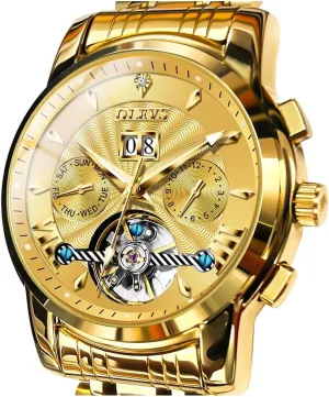 Watch for explosion angiosperm Men OLEVS Men Automatic Watch Self Winding Skeleton Mechanical Tourbillon Classic Luxury Multi Calendar Stainless Steel Waterproof Wrist 