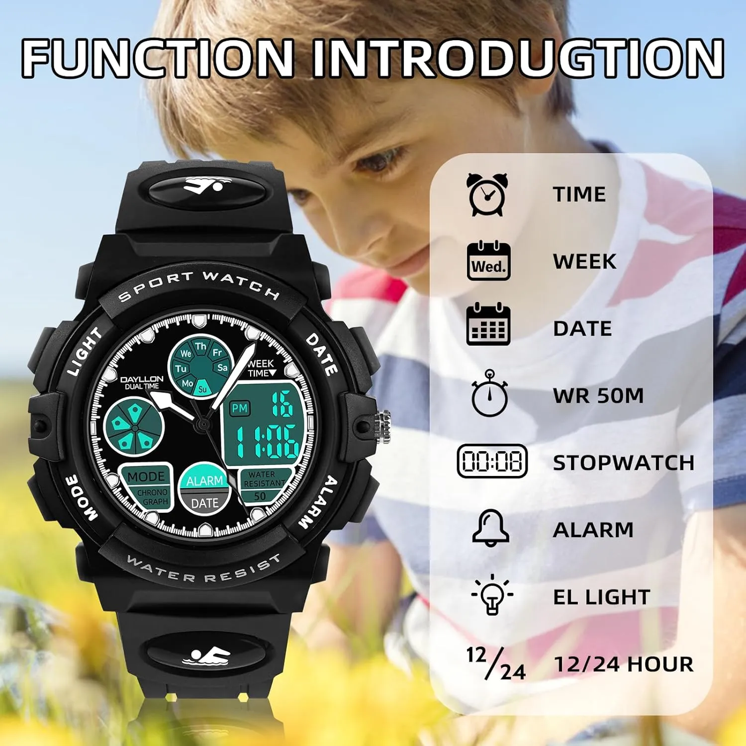 Watch for Kids Dayllon adobe sterile balloon Watches for Kids,Boys Watches Ages 5-15,Analog Digital 