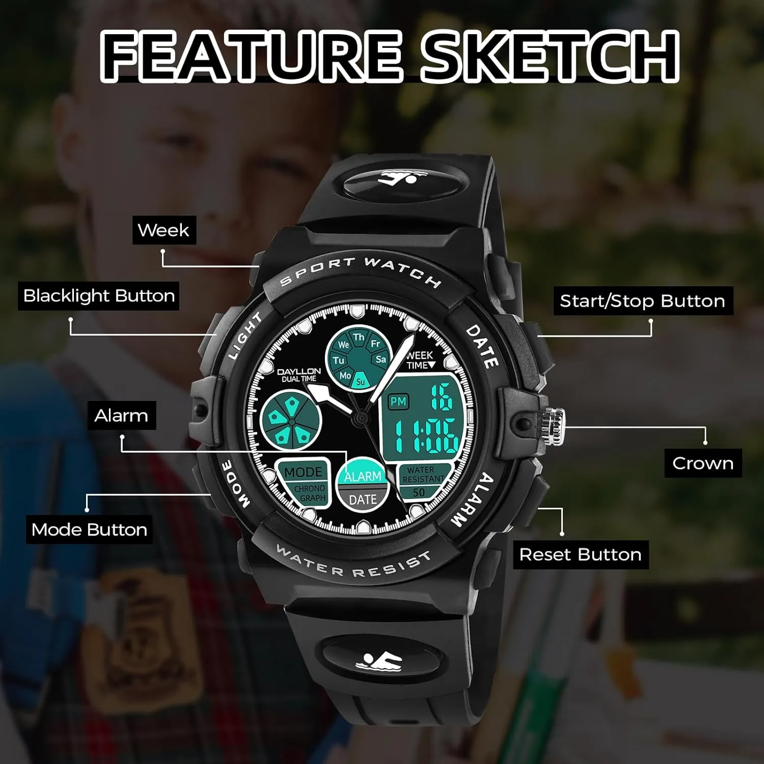 Watch for Kids Dayllon adobe sterile balloon Watches for Kids,Boys Watches Ages 5-15,Analog Digital 