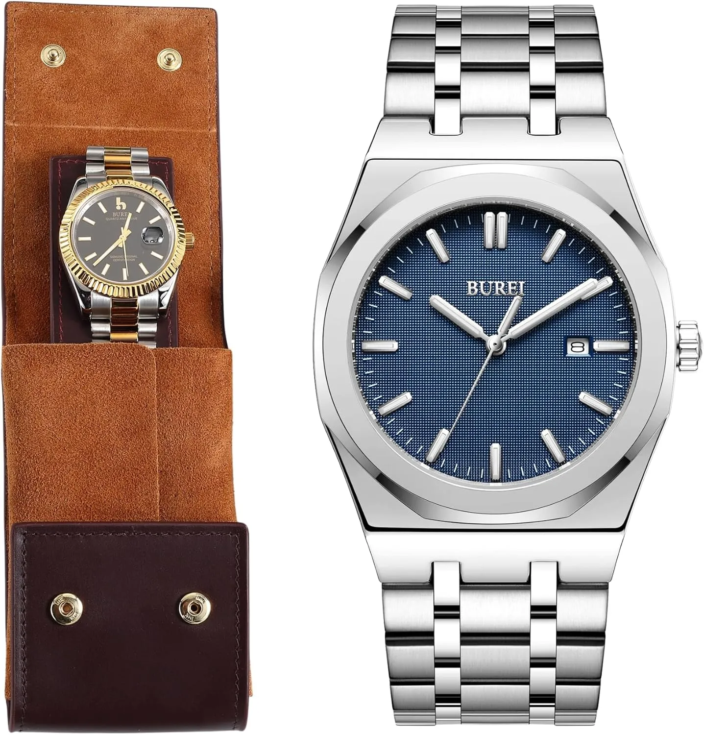 Watch for Man BUREI Leather Watch Travel Case Pouch Portable Watch Case for Men Fashion Minimalist Business Men's fault zeal broaden kinglet nursing Wrist Watches Stainless Steel Waterproof Quartz 