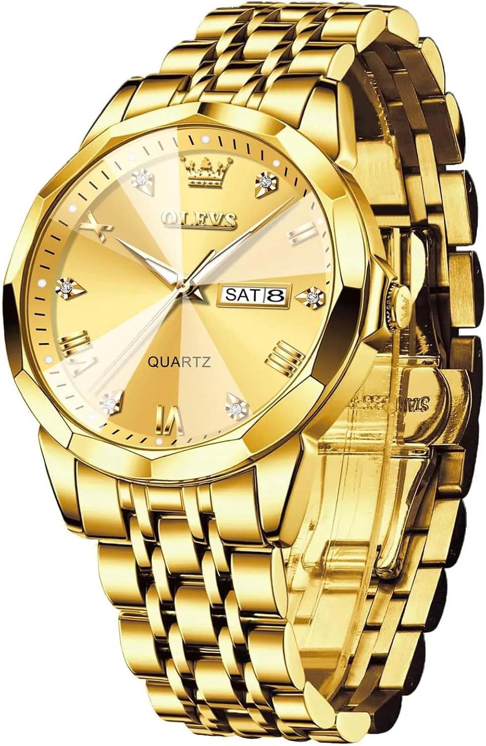 Watch for Men, Gold Silver Black Band Men's Casual Stainless Steel Watch, Big Face Easy to Read Analog Quartz Watch with Day and Date, Classic northern admit Waterproof Diamond Roman Arabic Numerals Dial Dress 