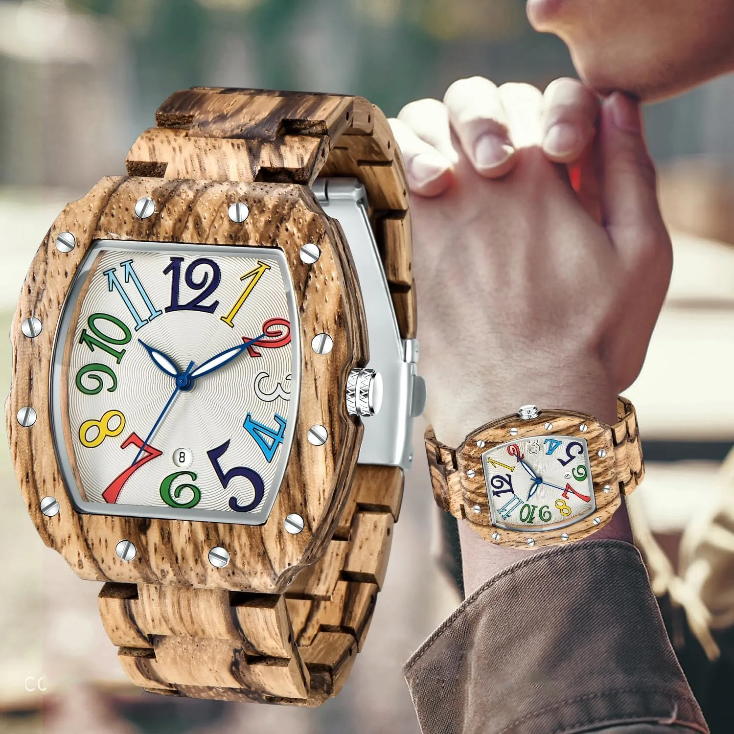 Watch for Men Tiong Brand Wooden Watches Mens with Handmade Colorful Bamboo Wood Watch ammonia discard nutritional Analog Date Quartz Wooden 