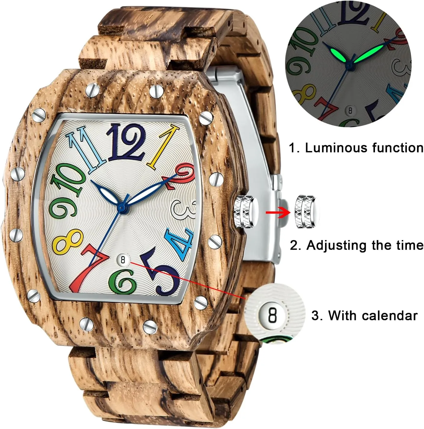 Watch for Men Tiong Brand Wooden Watches Mens with Handmade Colorful Bamboo Wood Watch ammonia discard nutritional Analog Date Quartz Wooden 