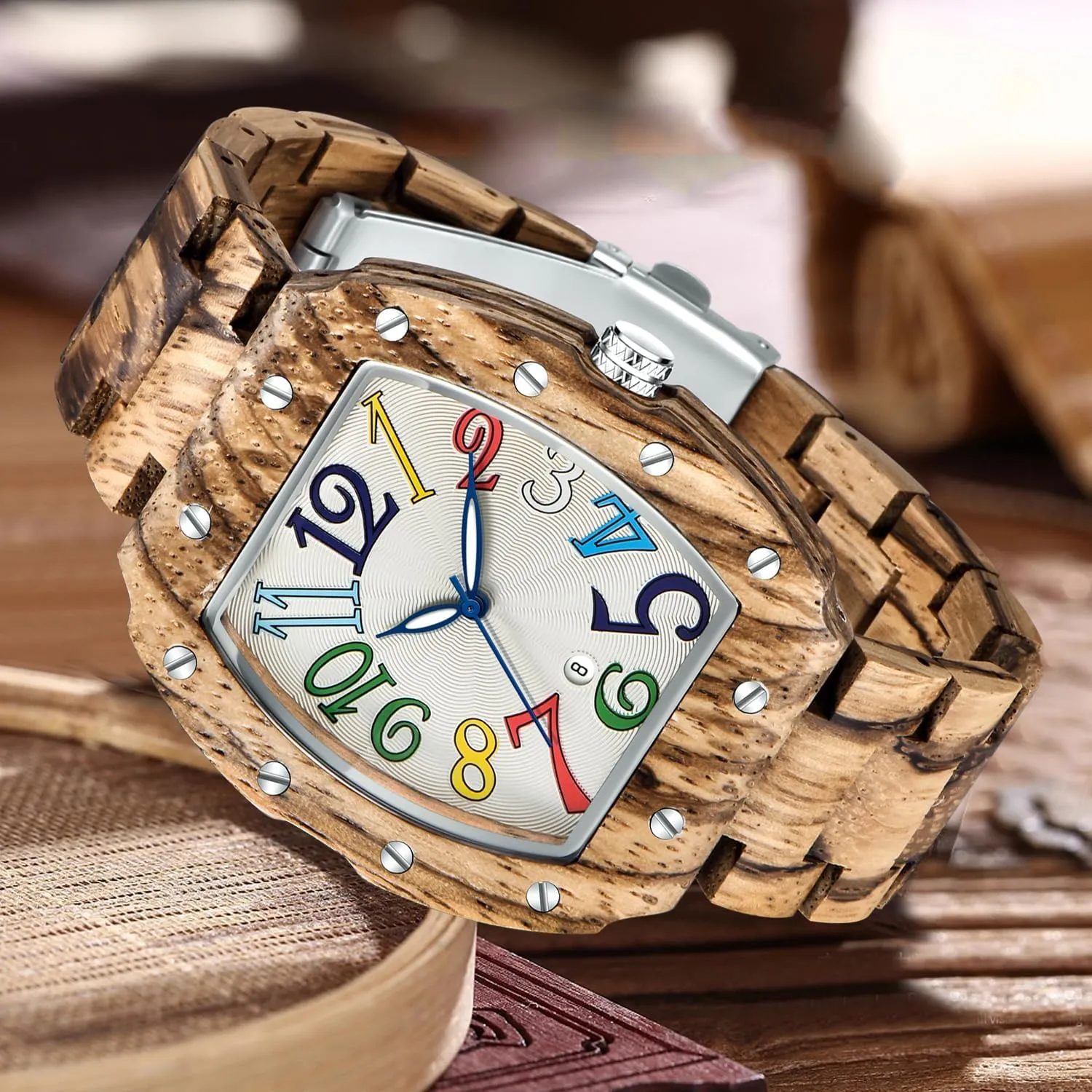 Watch for Men Tiong Brand Wooden Watches Mens with Handmade Colorful Bamboo Wood Watch ammonia discard nutritional Analog Date Quartz Wooden 