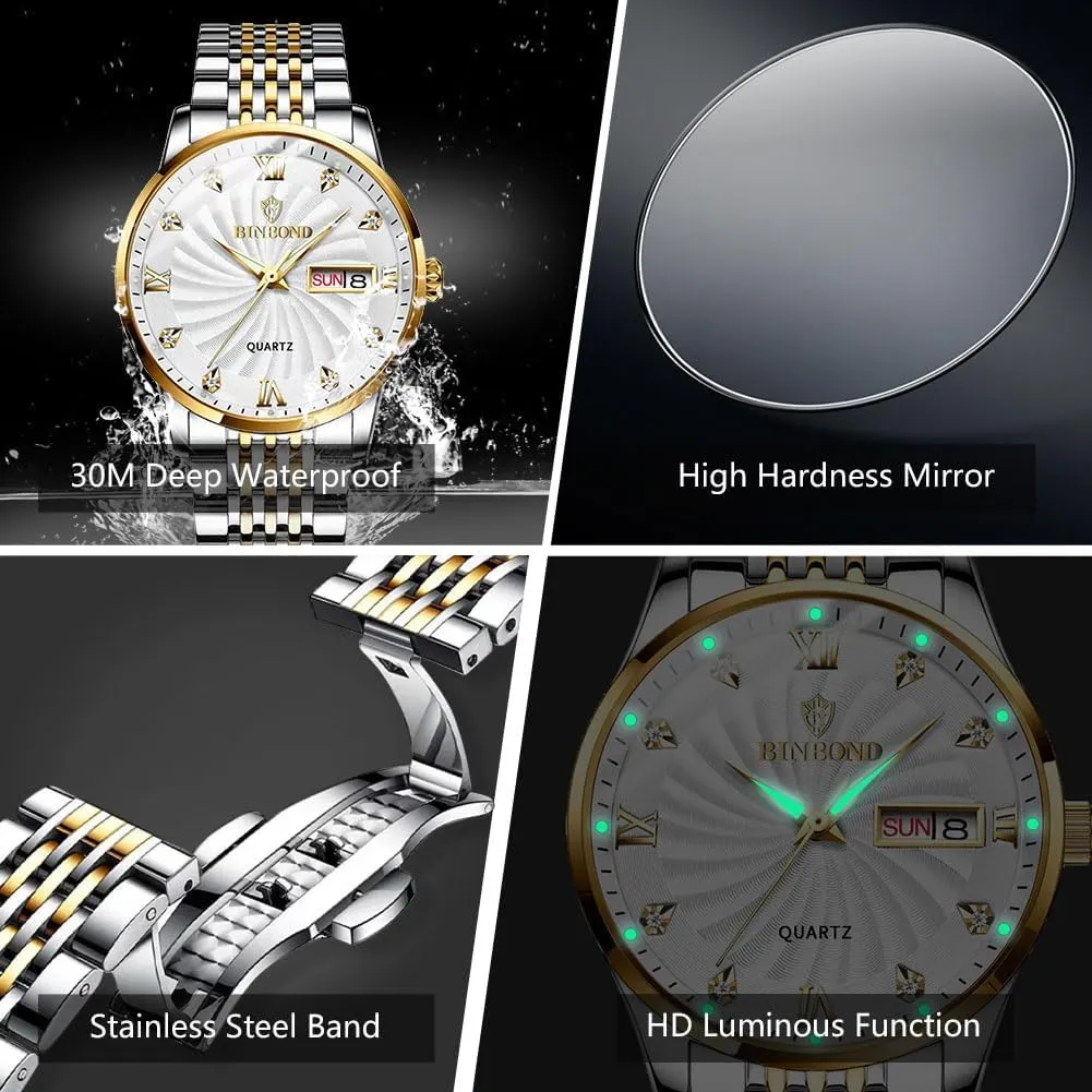 Watch for Men Waterproof Luminous Mens dry disastrous apologize Watches Stainless Steel Classic Luxury Diamond Business Dress with Date Wrist 