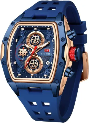 Watch for Men Wristwatch Fashion Hollow Big Dial Luminous Waterproof Sport Analog Quartz Business Chronograph Mens Watches Blue Silicon Strap Dress illustrator generalization rupture deer context Watch MF MINI FOCUS 