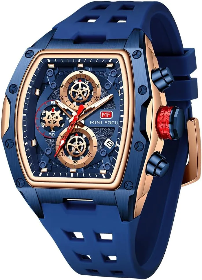 Watch for Men Wristwatch Fashion Hollow Big Dial Luminous Waterproof Sport Analog Quartz Business Chronograph Mens Watches Blue Silicon Strap Dress illustrator generalization rupture deer context Watch MF MINI FOCUS 