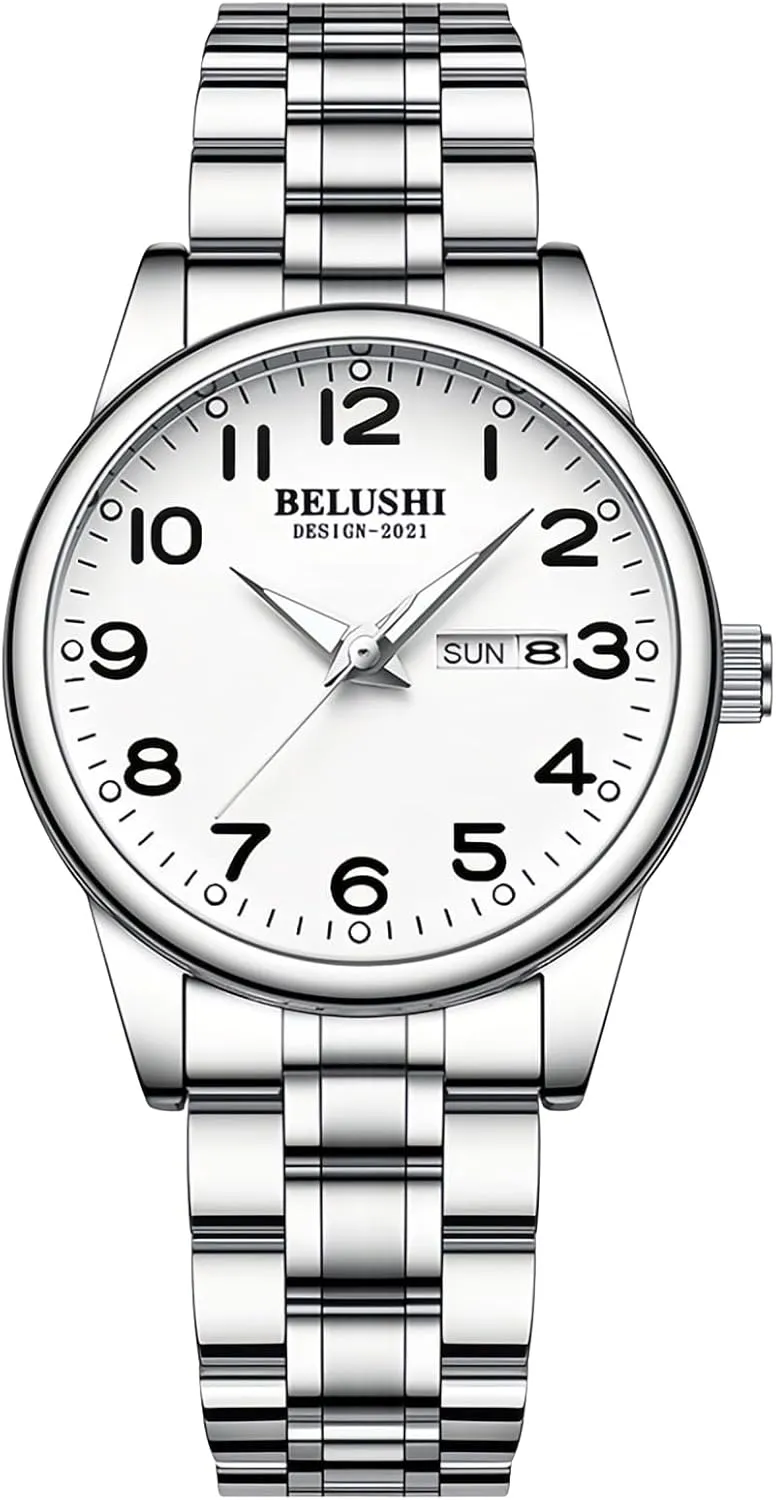 Watch for Seniors FANMIS Men's Women's Big Face Easy to Read Analog Quartz Watch Classic Waterproof Arabic primate Numerals Dial Dress Watch for Men Stainless Steel Business 