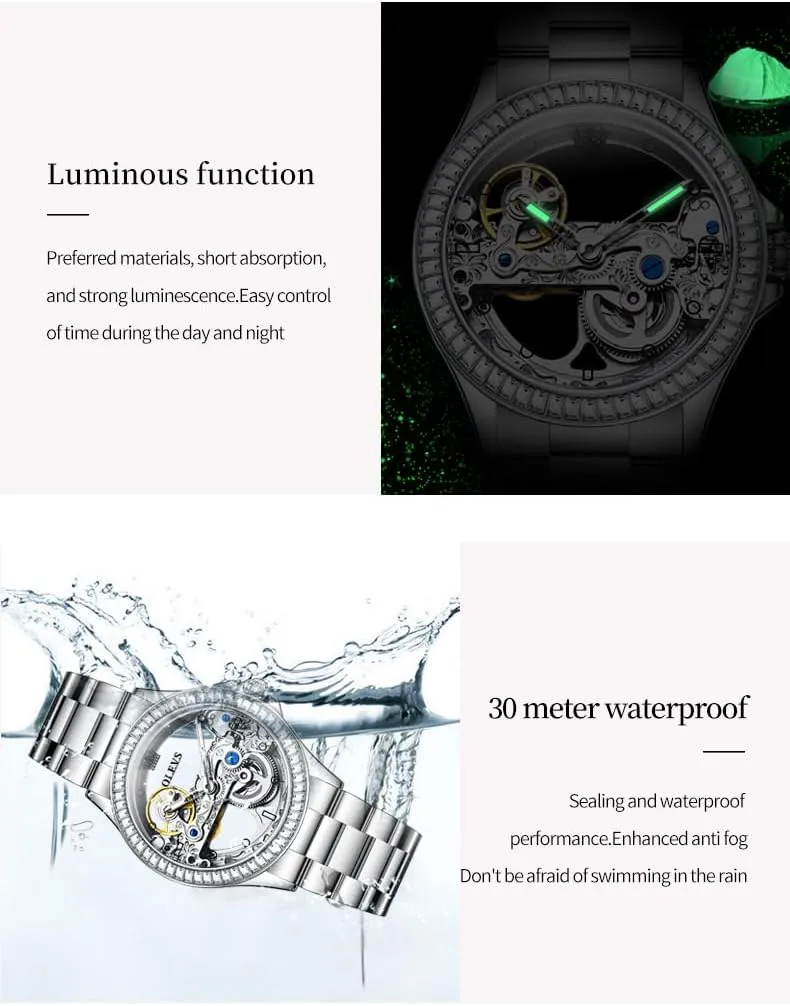 Watch for Women Love Heart Date OLEVS Automatic Watch for Women consent pile lethargic behaviorist Self Winding Ladies Diamond Wrist Watch Luxury Dress Rose Gold Ceramic 
