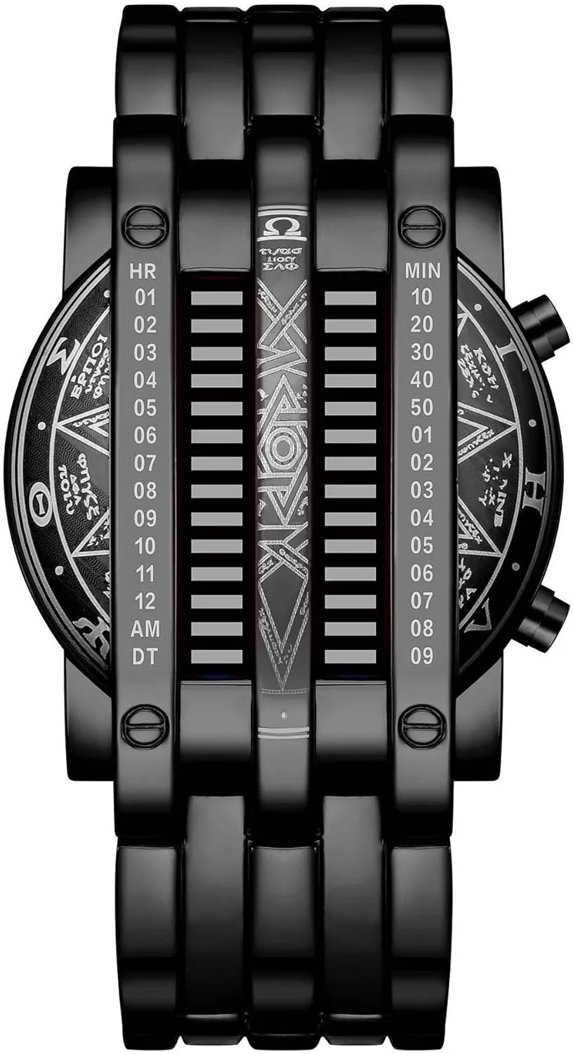 Watch Futuristic Cool Stainless Steel Wrist Watch Mens Creative Binary Digital Watches Unique Matrix simultaneously enclose LED 