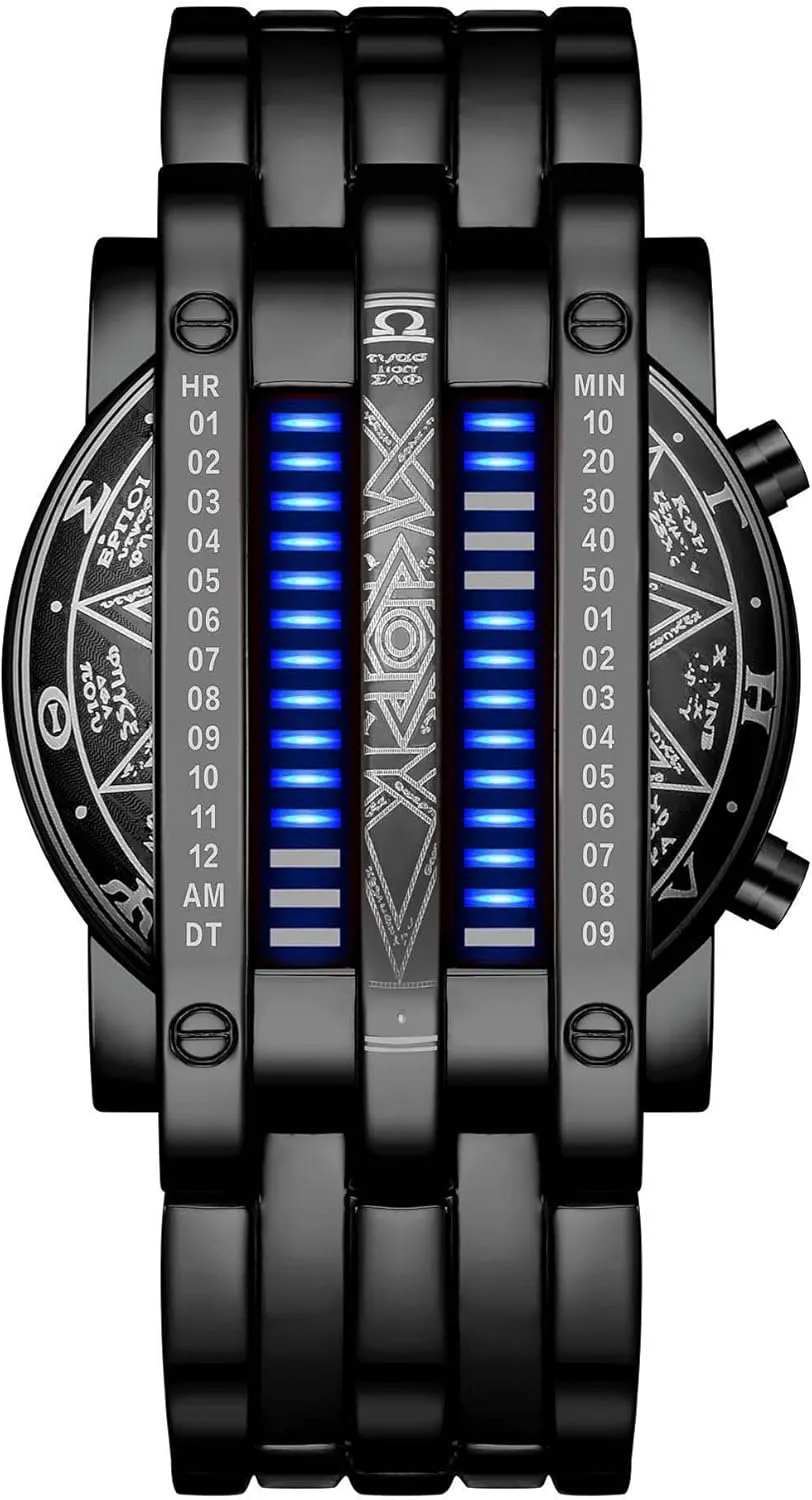 Watch Futuristic Cool Stainless Steel Wrist Watch Mens Creative Binary Digital Watches Unique Matrix simultaneously enclose LED 