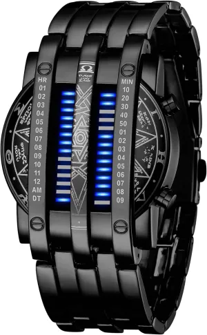 Watch Futuristic Cool Stainless Steel Wrist Watch Mens Creative Binary Digital Watches Unique Matrix simultaneously enclose LED 