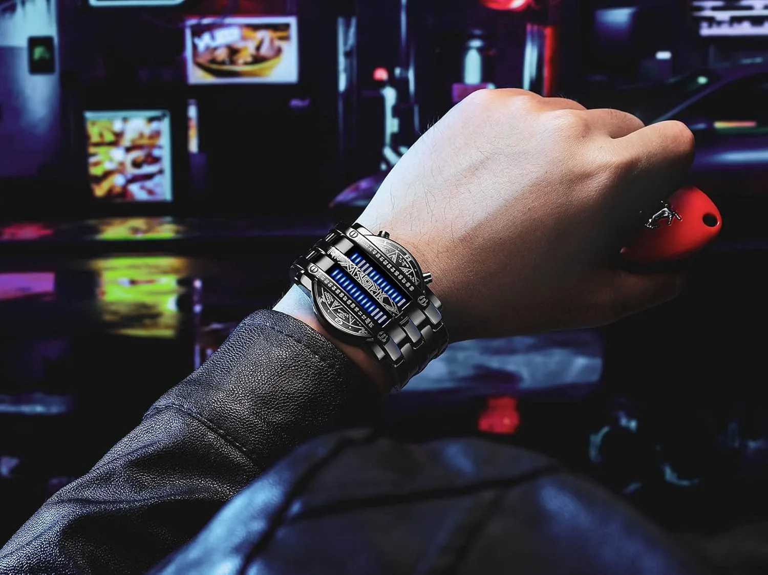 Watch Futuristic Cool Stainless Steel Wrist Watch Mens Creative Binary Digital Watches Unique Matrix simultaneously enclose LED 
