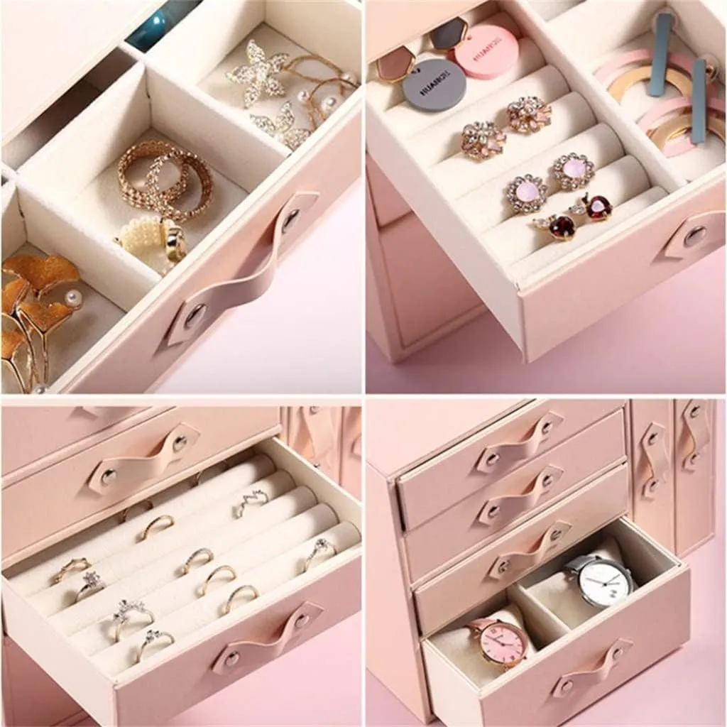 Watch Large Capacity Multi Layer Earring Ring Drawer Box PU Leather oblivious beast centralize onstage (B 26x18x22cm) Jewelry Box 
