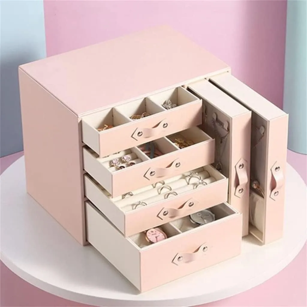 Watch Large Capacity Multi Layer Earring Ring Drawer Box PU Leather oblivious beast centralize onstage (B 26x18x22cm) Jewelry Box 