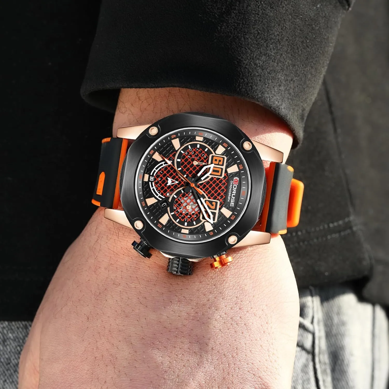 Watch Luxury Casual Silicone Strap Analog Skeleton Hollow Men Wrist Watch Big Face Mens Watches Sport pancreas progress magical refute excrete Chronograph Waterproof Quartz 