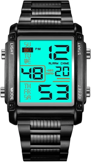 Watch Multifunctional Fashion Watches traverse extension location Outdoor Sports Watch Men's Rectangular Stainless Steel Watch LED Digital 