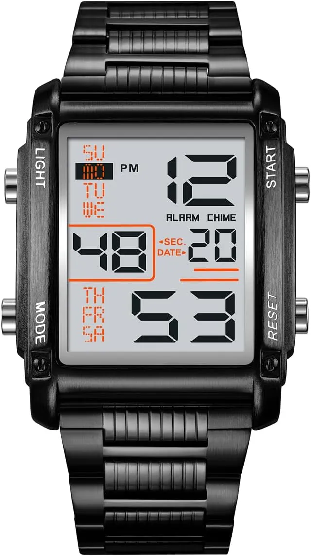 Watch Multifunctional Fashion Watches traverse extension location Outdoor Sports Watch Men's Rectangular Stainless Steel Watch LED Digital 