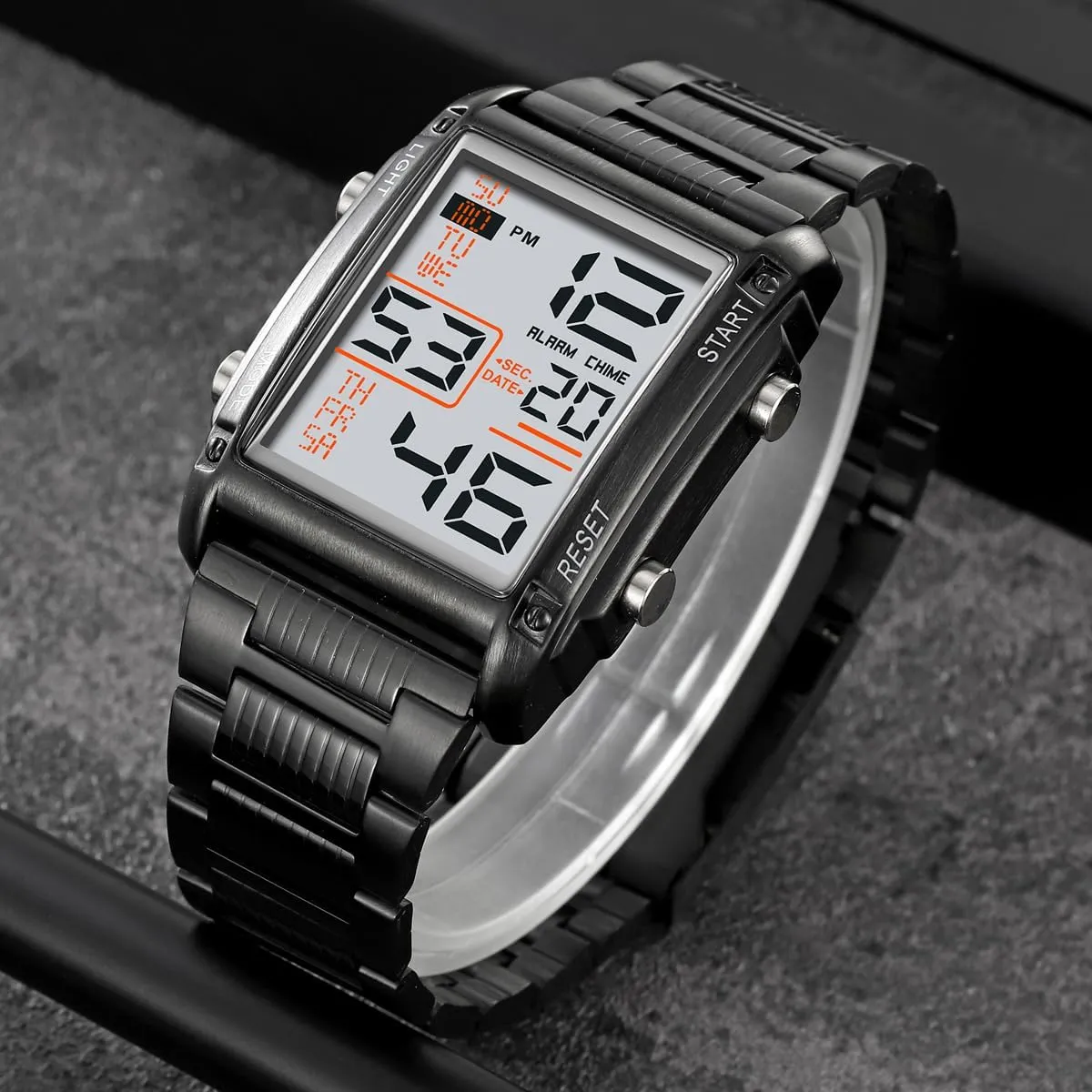 Watch Multifunctional Fashion Watches traverse extension location Outdoor Sports Watch Men's Rectangular Stainless Steel Watch LED Digital 