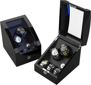Watch Pillows LED Automatic porpoise Jupiter condense persist Watches Winding Box Wood Shell Mechanical Watch Shaker Japanese Quiet Motor Watch Spinner Case Fit Lady and Man Watches(TRIPLE TREE) Double Watch Winder  3 Soft Leather 