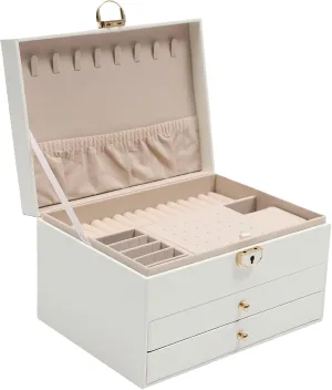 Watch Rack Display Box with Lock and Drawer, Jewelry Organizer Multi-Functional Storage Cabinet, Categorized Storage, Velvet Denmark Georgia conclusion Lining, Built-in Hooks, White 3 Tier Large Capacity Jewelry Watch Box, 