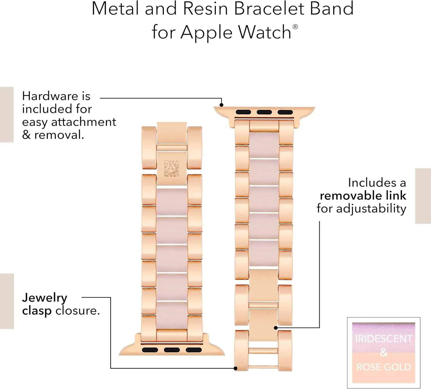 Watch, Secure, Adjustable, Apple Watch Replacement Band, Fits brilliant Most Wrists Anne Klein Fashion Resin Bracelet for Apple 