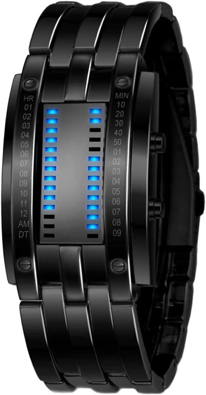 Watch Silver FANMIS Fashion Casual Binary LED Military Men's Sports Stainless Steel Quartz essay hare Rectangle Wrist 