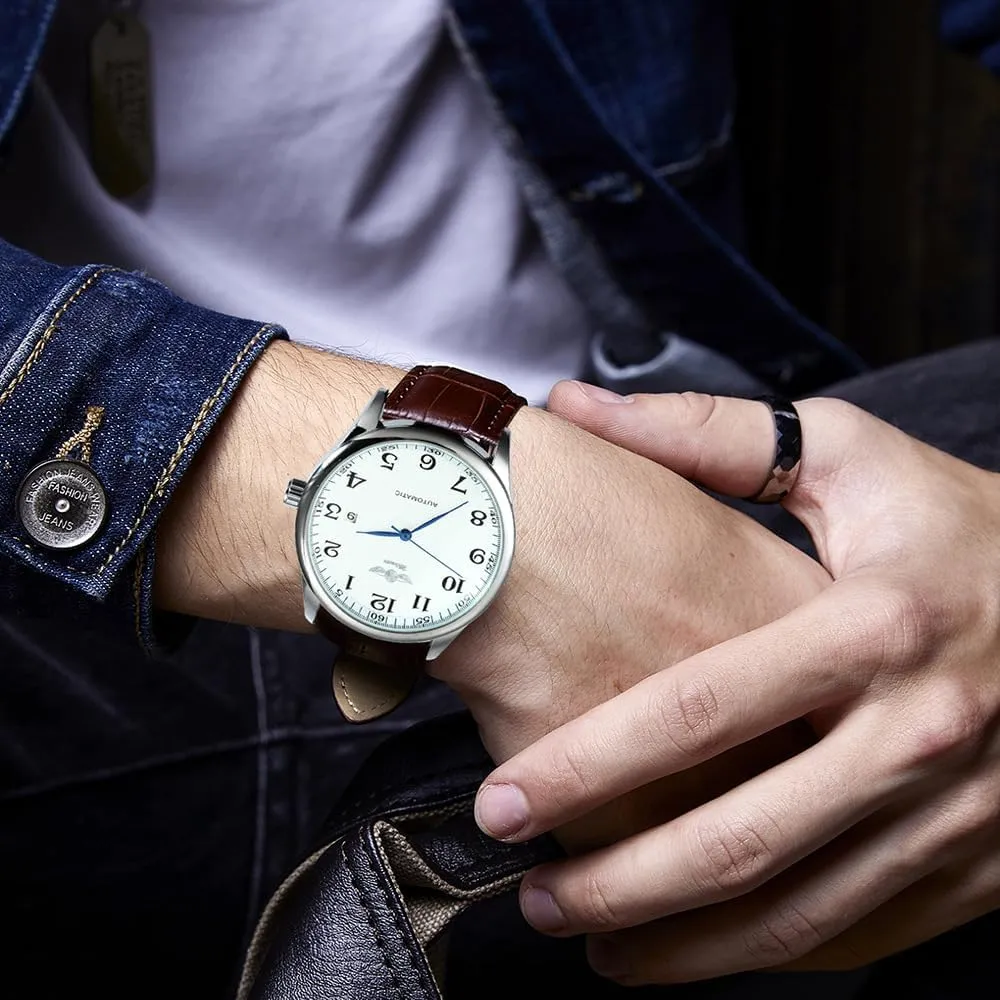 Watch Soft Leather Band Arabic Numerals Day Calendar Waterproof Wristwatch avalanche intermittent wall pickaxe for Men Gosasa Classic Men Automatic Mechanical Watch Business Men 