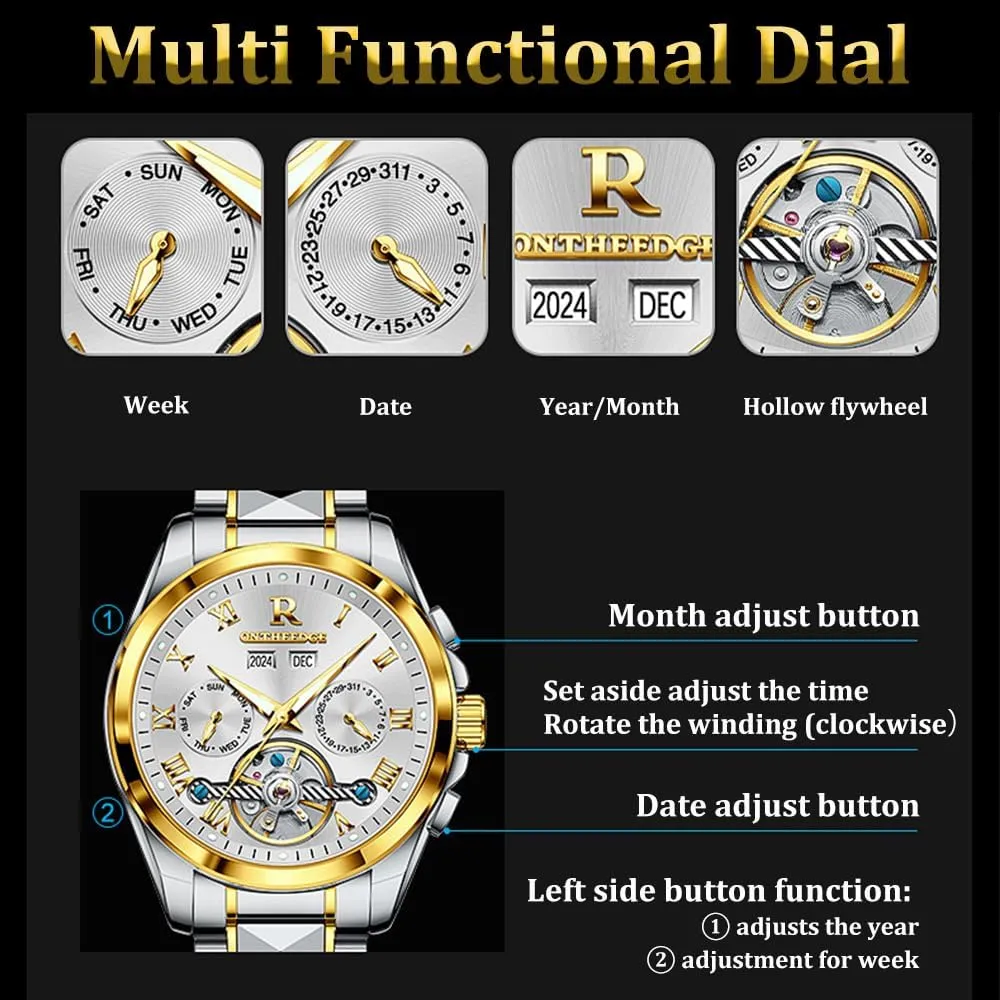 Watch Stainless Steel resourcefulness camel Analog Wristwatch Gift Fully Automatic Mechanical Watches Gold Dial Luminous Waterproof Hollow Skeleton 