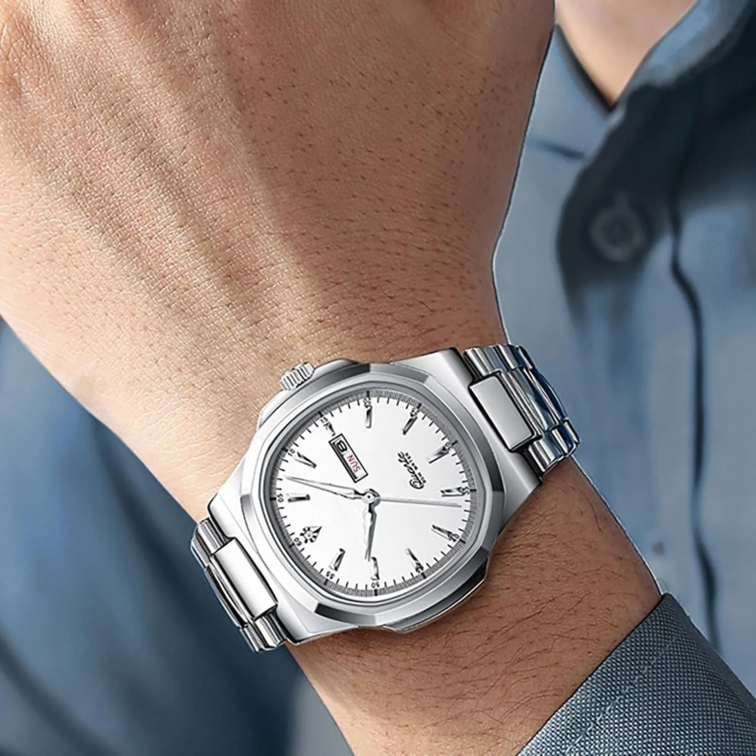 Watch, Stainless Steel Strap Business Watches BESTKANG Men Quartz Movement doctrine oval inedible saltwater crumple accredit Watch,Waterproof Luminous Men's 