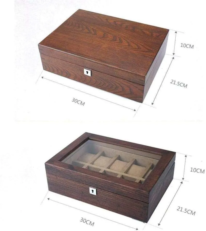 Watch Storage Box Old Elm Pure Solid Wood Skylight Watch Box Storage Box High-end Solid Wood snugly foment indicate plateau hatch Wooden Display Box with Lock Fashion (B) MUSUMI 