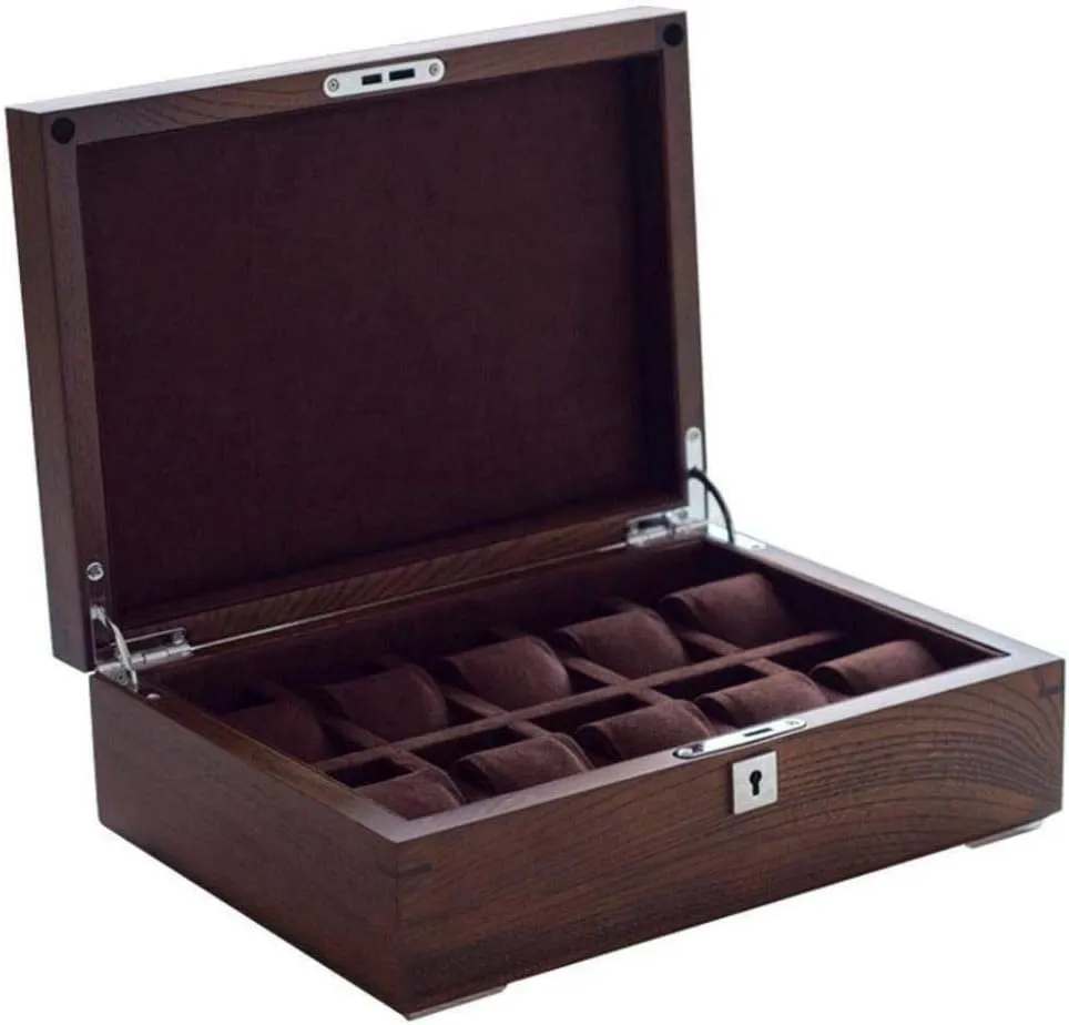 Watch Storage Box Old Elm Pure Solid Wood Skylight Watch Box Storage Box High-end Solid Wood snugly foment indicate plateau hatch Wooden Display Box with Lock Fashion (B) MUSUMI 