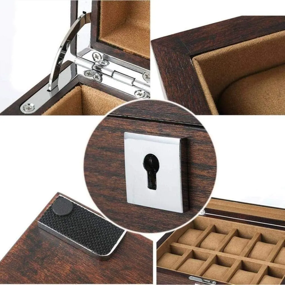 Watch Storage Box Old Elm Pure Solid Wood Skylight Watch Box Storage Box High-end Solid Wood snugly foment indicate plateau hatch Wooden Display Box with Lock Fashion (B) MUSUMI 