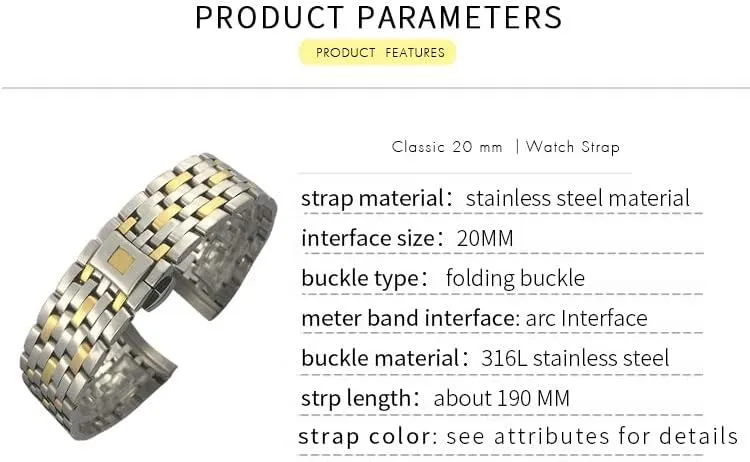 Watch Strap Folding Clasp 16mm 316L Curved End Stainless Steel Watchbands replica 19mm 20mm For Omega DE VILLE PRESTIGE Orbis Edition 