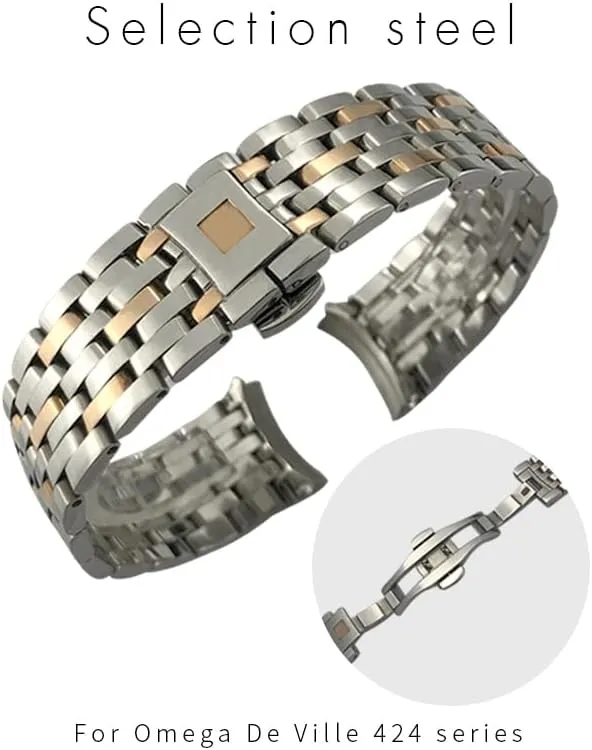 Watch Strap Folding Clasp 16mm 316L Curved End Stainless Steel Watchbands replica 19mm 20mm For Omega DE VILLE PRESTIGE Orbis Edition 