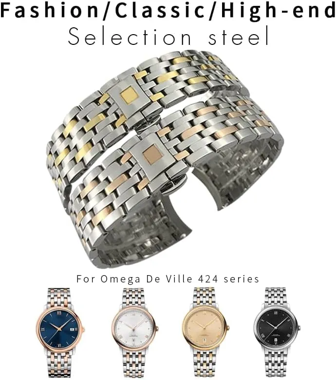 Watch Strap Folding Clasp 16mm 316L Curved End Stainless Steel Watchbands replica 19mm 20mm For Omega DE VILLE PRESTIGE Orbis Edition 