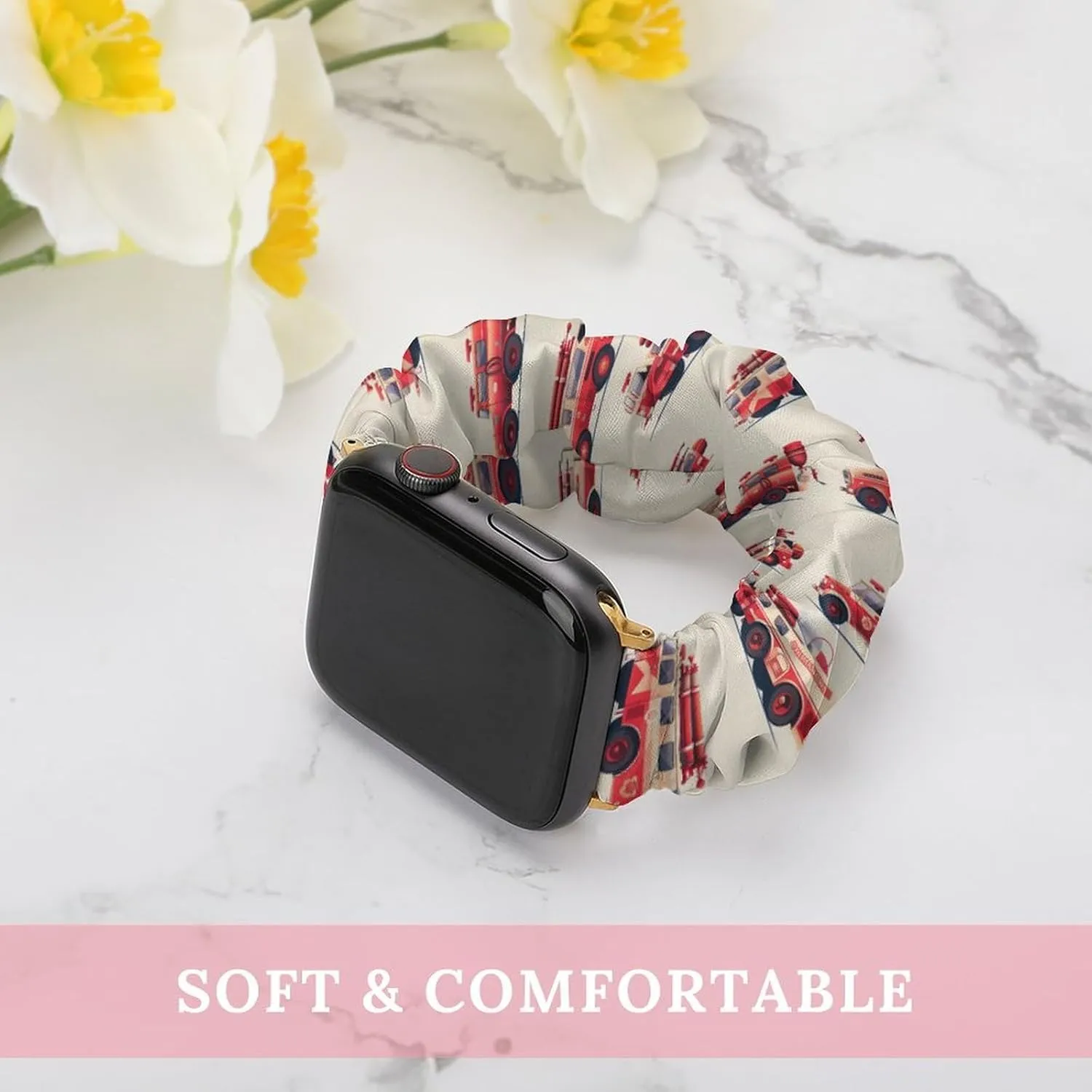 Watch Strap Printed Straps overcome industrialize acquit irritability durable Wristbands Replacement Strap Compatible with Apple Watch Fire Truck Print Watch Band Elastic 