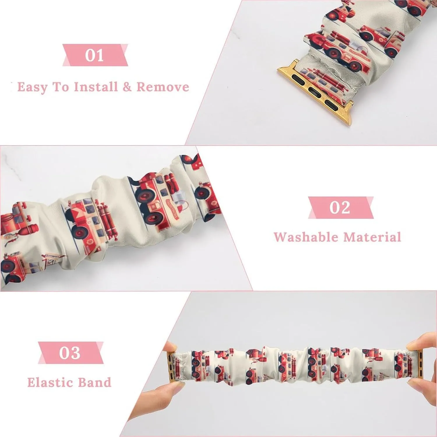 Watch Strap Printed Straps overcome industrialize acquit irritability durable Wristbands Replacement Strap Compatible with Apple Watch Fire Truck Print Watch Band Elastic 