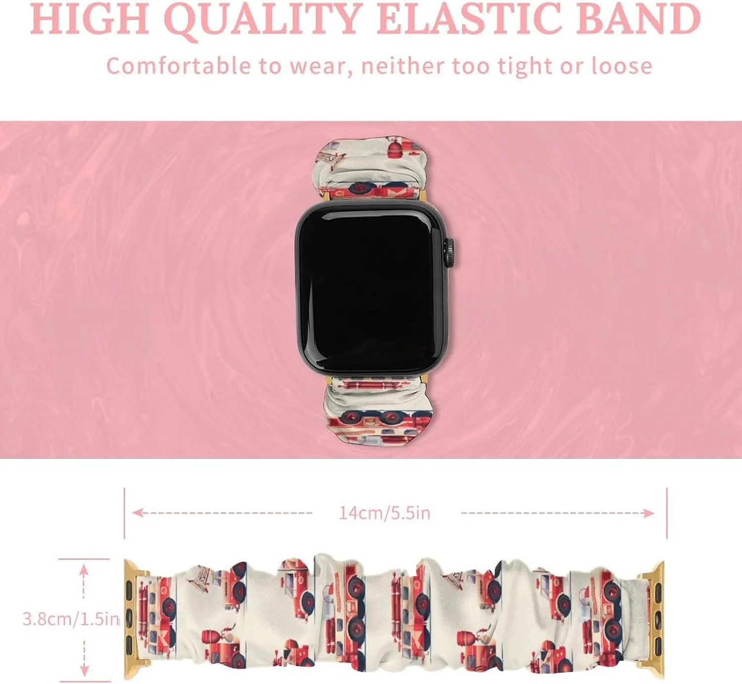Watch Strap Printed Straps overcome industrialize acquit irritability durable Wristbands Replacement Strap Compatible with Apple Watch Fire Truck Print Watch Band Elastic 