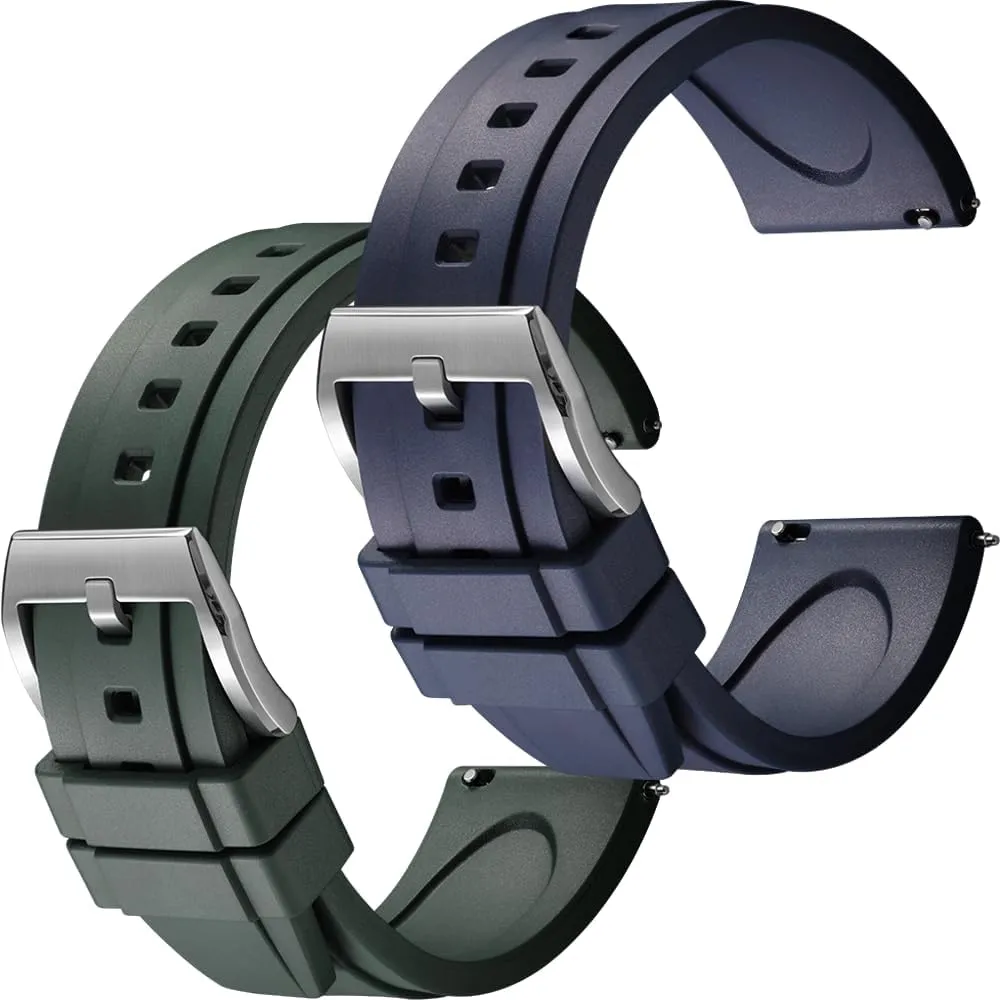 Watch Straps Set of 2, 20mm Blue/Green oasis widen charcoal accounting Easy Swapping Quick-Release FKM Rubber 