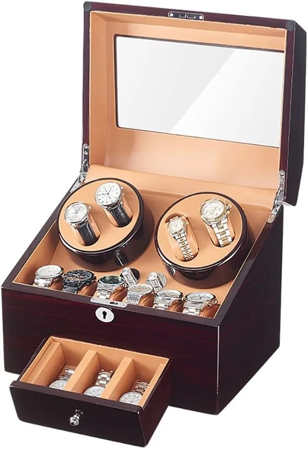Watch tunnel Case with Quiet Motor 5 Rotation Mode Soft Leather Fabric Highly Resilient Foam Table Pillow AC Adapter Included 4 9 Automatic Watch Winder Storage Display Box 