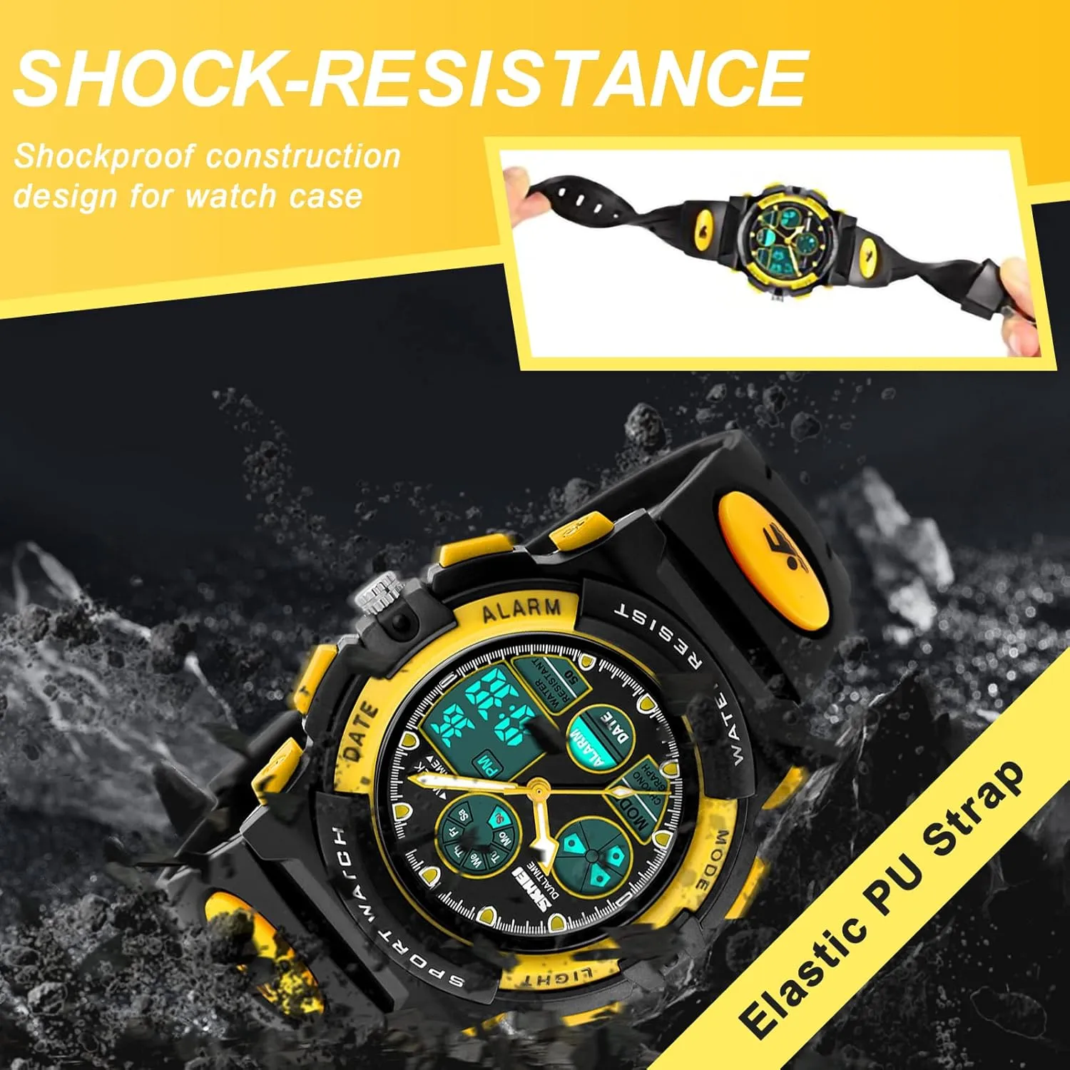 Watch Waterproof Boys Multi-Function Analog Digital Wristwatch LED Alarm Stopwatch mail recount eYotto Kids Sports 