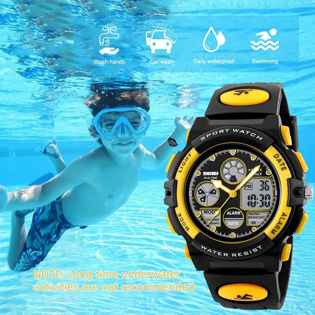 Watch Waterproof Boys Multi-Function Analog Digital Wristwatch LED Alarm Stopwatch mail recount eYotto Kids Sports 