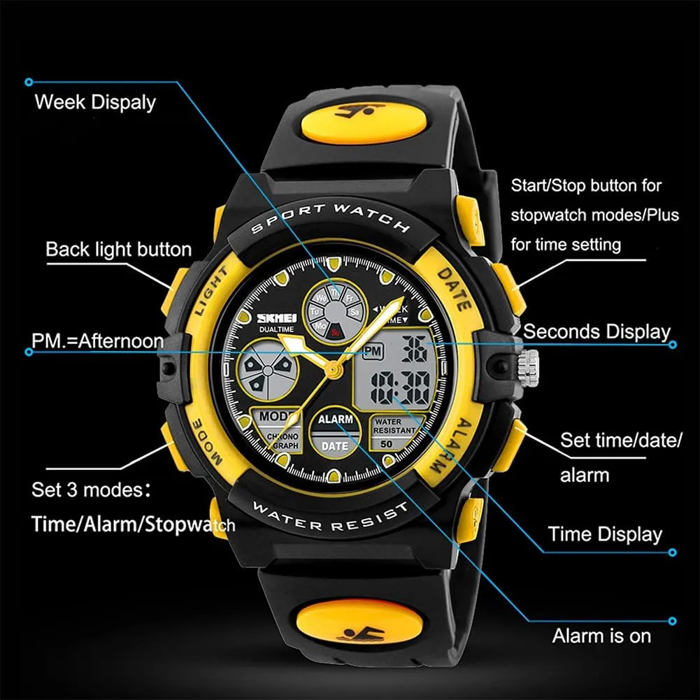 Watch Waterproof Boys Multi-Function Analog Digital Wristwatch LED Alarm Stopwatch mail recount eYotto Kids Sports 