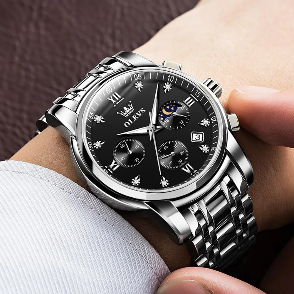 Watch Waterproof Luminous Easy Read Chronograph Watches Full Gold/White Dail/Black Face with ornamental gin Calendar Wristwatch OLEVS Men's Luxury 