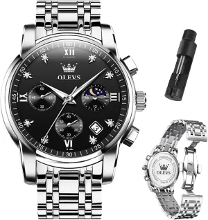 Watch Waterproof Luminous Easy Read Chronograph Watches Full Gold/White Dail/Black Face with ornamental gin Calendar Wristwatch OLEVS Men's Luxury 